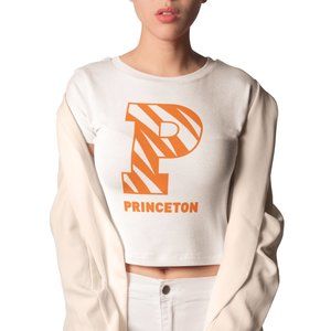 NEW Princeton University Tigers Big Logo Form Fit Crop Top Shirt WHITE